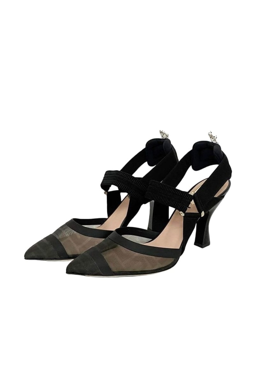 Fendi Mesh Suring Back Shoes High Heel Black